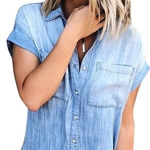 MED | Zilcremo Women Summer | Short Sleeve Button Down| Denim Shirt Dress